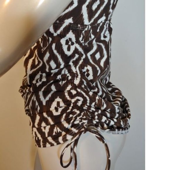 Lands' End Brown White Geometric Tankini Top 10 D - Picture 2 of 4